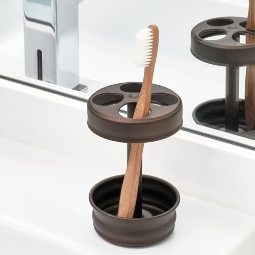 iDesign Metal Toothbrush Holder - Bathroom Cup for Bathroom Organization, The Olivia Collection - 3.25" x 3.25" x 5", Bronze - color: Bronze