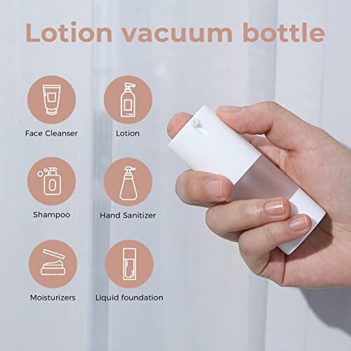 LONGWAY 0.5 Oz 15ml Airless Pump Bottles,Small Plastic Travel Vacuum Cosmetic Pump Bottles for Lotion and Cream(Pack of 6, Frosted) - size: 15 ml