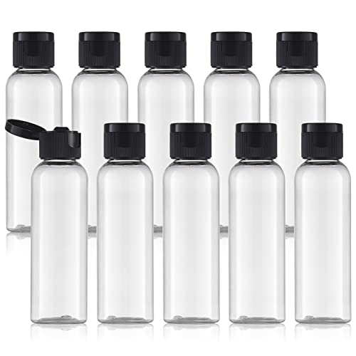 Tekson Travel Bottles Empty 2oz (10 PCS), Plastic Travel Size Cosmetic Container, TSA Amber Squeeze Bottle for Shampoo, Conditioner (Flip Cap) - color: black