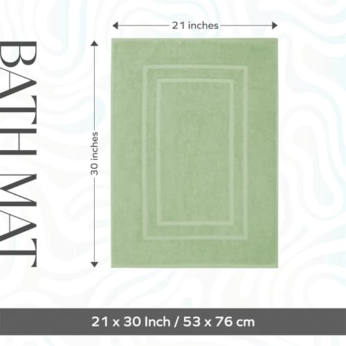 Feather & Stitch 2 Piece Towel Like Bath Mats (30x21 Inch) 100% Cotton Terry Bath Mats, Bathroom Shower Floor Mats [NOT A Bathroom Rug], Soft Absorbent Washable Mats - Pastel Green - color: Pastel Green