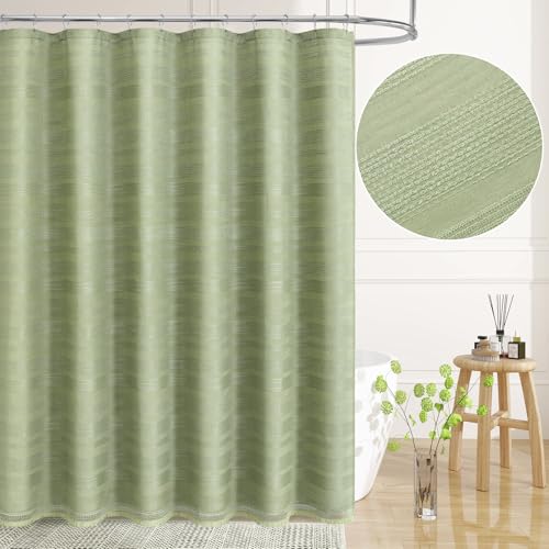 Boho Farmhouse Shower Curtain Set with Tassel, Linen Bohemian French Country Chic Bathroom Shower Curtain Set, Modern Striped Textured Shower Curtain 72x72 - Olive Green - color: Olive Green, size: 72"W x 72"L (Pack of 1)