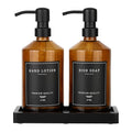Amber Glass Soap Dispenser, Bathroom Hand Soap Dispensers with Stainless Pump, 17 Oz Kitchen Hand and Dish Soap Dispenser Set, Modern Liquid Soap Lotion Dispenser (Amber Bottle/Black Pump) - color: Amber Bottle + Black Pump
