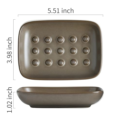 Miamolo Soap Dish for Shower, Ceramic Bar Soap Holder, Soap Saver Non-Slip, Decorative Sponge Tray for Bathroom Kitchen Sink Bathtub, Multi-Purpose, Raised Pattern - Keep Soap Dry, Brown - color: Brown, size: Floating Point Design