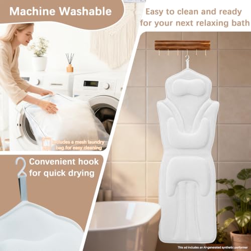 Full Body Bath Pillow for Bathtub Thickened 5D Air Mesh 144 Suction Cups | Bath Pillow Luxury Bathtub Pillow 3.7'' Thick Head, Neck and Back Support Bath Tub Pillow Large 56 x 18 Inch Size - color: White, size: Small
