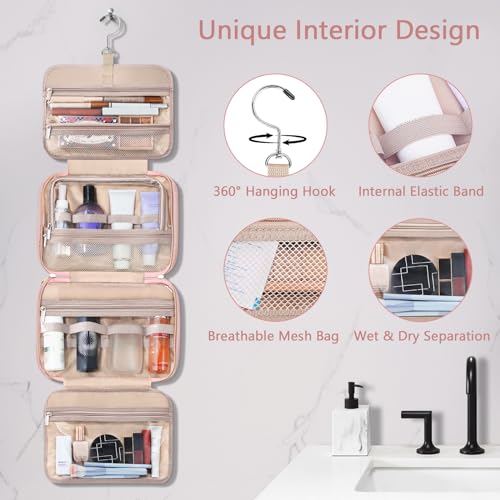 Wedama Toiletry Bag for Women, Hanging Travel Toiletry Bag with Jewelry Organizer Compartment Large Makeup Bag, PVC Waterproof Cosmetic Travel Bag for Travel Business Trips Camping Bathroom, Pink - color: Pink, size: Large, style: With Jewelry Organizer C