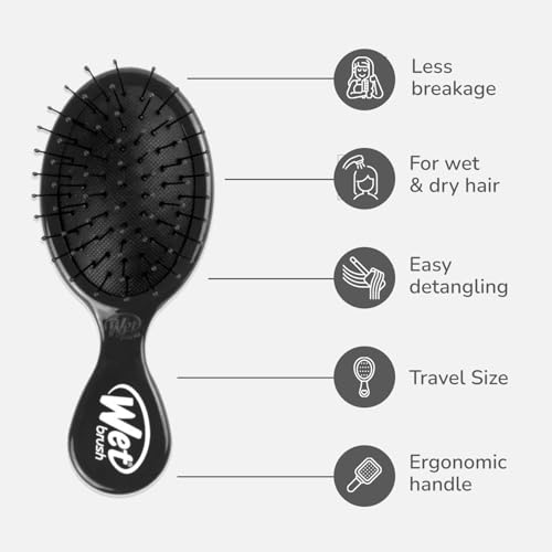 Wet Brush Detangling Brush, Mini Detangler (Black), Wet & Dry Tangle-Free Hair Brush for Women & Men, No Tangle, Soft and Flexible Bristles for Straight, Curly, and Thick Hair - color: Black, size: 1 Count (Pack of 1)