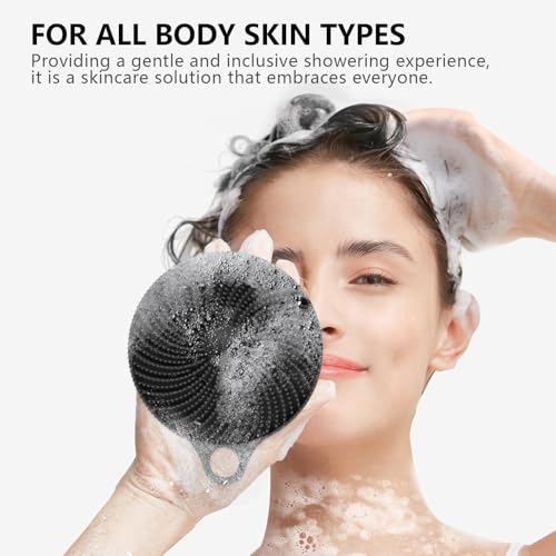 2 in 1 Silicone Brush, BEAUTAIL Body Shower Scrubber and Scalp Hair Massager Shampoo Brush, Deeply Cleanse Skin, Dandruff Removal and Hair Growth, Gentle for Women Men Sensitive Skin, 1 Pack (Black) - color: Type2-black 1 Pc