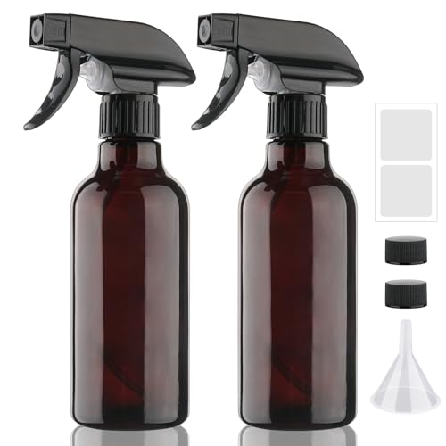 Glass Spray Bottles 12oz Empty Spray Bottle Mist/Stream Spraying Small Refillable Containers for Hair Care, Cleaning Solutions, Plants, Essential Oils 2 Pack (Brown, 12oz) - color: Brown, size: 12oz