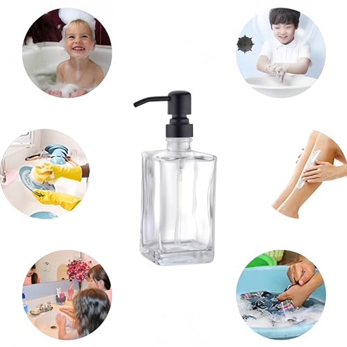 13.5 Oz Clear Glass Soap Dispenser with Matte Black Rust-Proof Stainless Steel Pump - Refillable Hand/Dish Soap Dispenser for Bathroom Countertop & Premium Kitchen - color: Matte Black