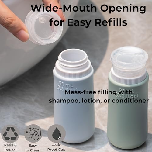 Travel Bottles for Toiletries TSA Approved Travel Size Containers BPA Free Leak Proof Refillable Liquid Silicone Squeezable Travel & HDPE Translucent Flip Top Bottles (Silicone & HDPE Flip Top) - style: Silicone & HDPE Flip Top