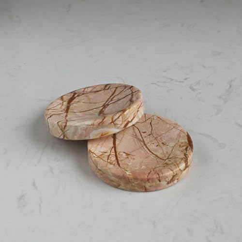 Natural Pink Marble Soap Dish, Round Small Jewelry Dish, Sponge Holder for Bathroom, Kitchen - color: Pink Marble