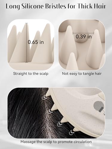 HEETA Hair Brush, Hair Growth Scalp Massager with Soft Silicone Bristles to Remove Dandruff, Relieve Itching & Relax Scalp, Shampoo Brush for Wet Dry Hair Care, Beige & Grey, 2 Count - color: Beige & Grey