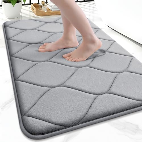 Smiry Memory Foam Bath Mat 24"x16", Ultra Soft Non-Slip Bathroom Rug, Plush Water Absorbent Quick Dry and Machine Washable Floor Mat for Shower, Tub & Home Decor, Grey - color: Grey, size: 24"x16"