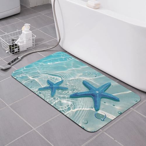 Blue Ocean Beach Bath mats Quick Dry Absorbent Bath Rugs Rubber Non Slip Bath Mat for Bathroom Floor Tub Shower Sink 16"×24" - color: Blue Beach, size: 16"x24"