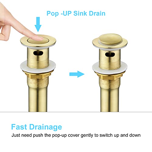 CREA Bathroom Sink Drain, Bathroom Sink Stopper with Drain Hair Catcher Pop Up Drain 1 1/2" for Bathroom Vanity Kitchen Sink with Overflow, Gold - color: Gold
