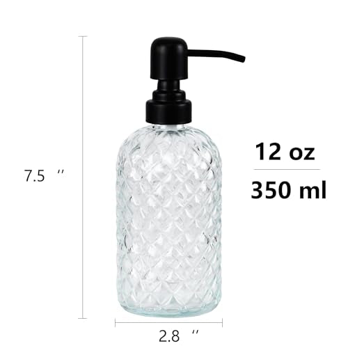 12Oz Glass Soap Dispenser with 304 Black Rustproof Stainless-Steel Pump, Refillable Glass Soap Dispenser for Kitchen, Bathroom, Farmhouse (Clear) - color: Clear