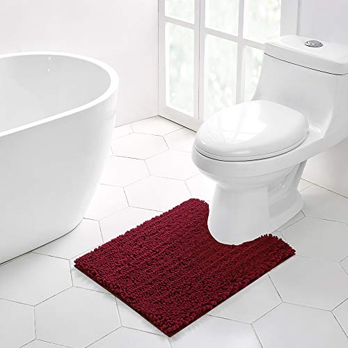 Walensee Bathroom Contour Rug Non Slip Toilet U Shaped Bath Mat (20x24, Red) Water Absorbent Super Soft Shaggy Chenille Machine Washable Dry Extra Thick Perfect Absorbant Best Plush Carpet - color: Red, size: 20"x24" Contour Rug