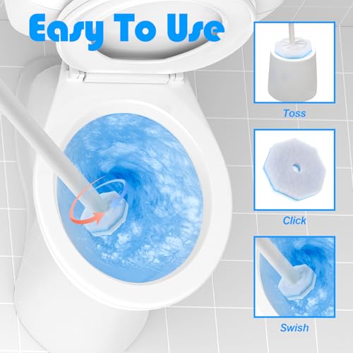 60 Counts Disposable Toilet Wand Refills Compatible with Most Bowl Brush Wand, Toilet Bowl Cleaner Refill Pads, Disposable Bathroom Toilet Brush Scrubber for Deep Cleaning Stain Removal