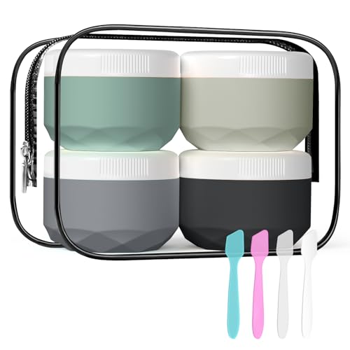 Travel Containers for Toiletries, 4-Pack TSA Approved Silicone Jars (1.7oz) - BPA Free Leakproof Cosmetic Containers for Creams, Lotion, Skincare & Makeup with Bonus Waterproof Bag - color: Grey, size: 50ML