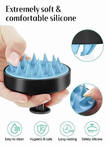 HEETA Scalp Massager Hair Growth, Soft Silicone Scalp Scrubber Shampoo Brush for Exfoliation, Dandruff Removal Head Massage Stress Relax, Wet & Dry Use for Thick Thin Curly Hair Care, Black Blue - color: New Black Blue