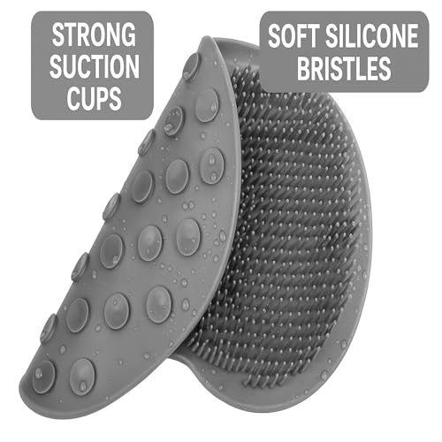 Silicone Foot Scrubber for Shower - Wall Mounted Back Washer Exfoliating Bath Wash Pad - Non-Slip Suction Cups, Deep Exfoliating Foot Cleaner for Bath, Seniors, Men and Women, Gray