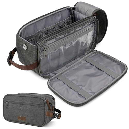 PAVILIA Toiletry Bag for Men, Canvas Dopp Kit, Travel Essentials Organizer, Water-Resistant Shaving, Grooming Kit, Large Hanging Bathroom Accessories Cosmetic Bag, Grey - color: Grey, size: Large (10.5x 5.5x 6)