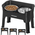 URPOWER 3-in-1 Elevated Dog Bowls - Mess Proof Double Deck 4 Height Adjustable Raised Stand with 2 Stainless Steel Food Bowls & Licking Plate for Small, Medium & Large Dogs - color: Black, size: Large