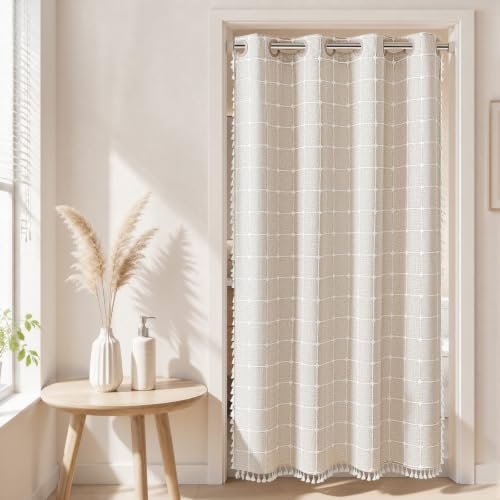 River Dream Farmhouse Linen Shower Curtain with Snap-in Liner, No Hooks Shower Curtain Set, with Tassels for Bathroom Decor,Shower Curtain and Liner, 54x80 Inch - color: Linen, size: 54"W x 80"L (Pack of 1)