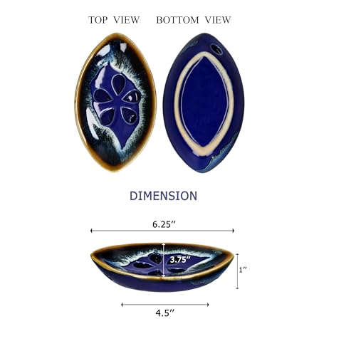Ceramic Soap Dish with Self Draining Tray for Bar Soap, Bathroom, Kitchen (Blue No.2) - color: Blue No.2