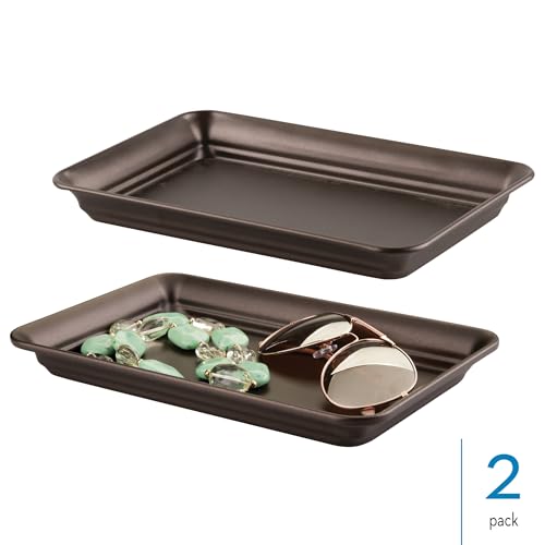 iDesign Decorative Countertop Vanity Tray Organizer for Bathroom, Bedroom, Closet, Entryway, Set of 2, 9.7" x 6.3" x 1", Bronze - size: Set of 2