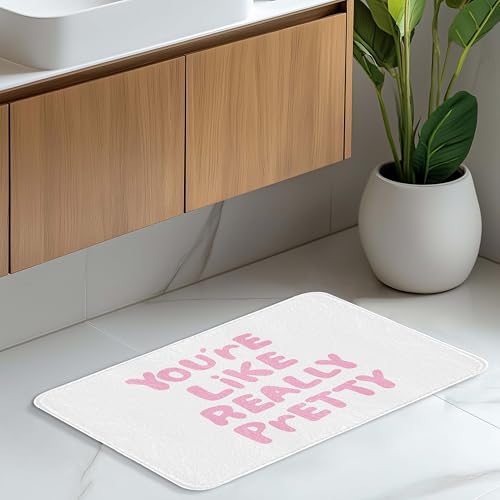 Pink You're Like Really Pretty Bath Mat | Pink Coquette Bathroom Rugs, Non Slip, 16x24 - color: You're Like Really Pretty