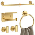 Brushed Gold Bathroom Hardware Set 5 Pieces Towel Bar Set Round Towel Holder Set for Bathroom,Upgraded Toilet Paper Holder with Shelf,Stainless Steel Wall Mounted 23.6 Inch - color: Gold