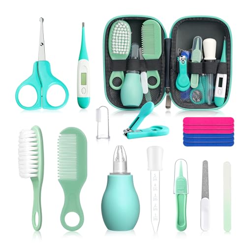 Qunlions life Baby Grooming Kit for Boys Girls Safety Newborn Nursery Essentials Grooming Set Gift for First-time Parents, Green 18 in 1 - style: Green 18 in 1