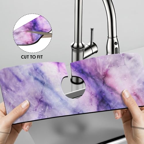 WIRESTER Super Absorbent, Fast Drying Kitchen Sink Splash Guard Faucet Mat, Sink Mat Behind Faucet Drip Catcher, Sink Gadget for Kitchen, Bathroom (15 x 5.5 Inch) - Purple Fuchsia Marble - color: Purple Fuchsia Marble