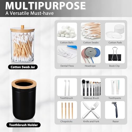 iMucci Bathroom Accessories Set 5Piece Black Bathroom Sets, Toothbrush Holder, Toothbrush Cup, Lotion Soap Dispenser, Soap Dish and Qtip Holder Bathroom Decor - style: Black