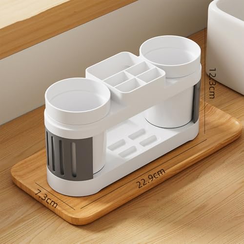 Round Toothbrush Holder Set: Bathroom Vanity Organizer for Toothbrushes & Cups, Suitable for Couples & Kids (Gray White)