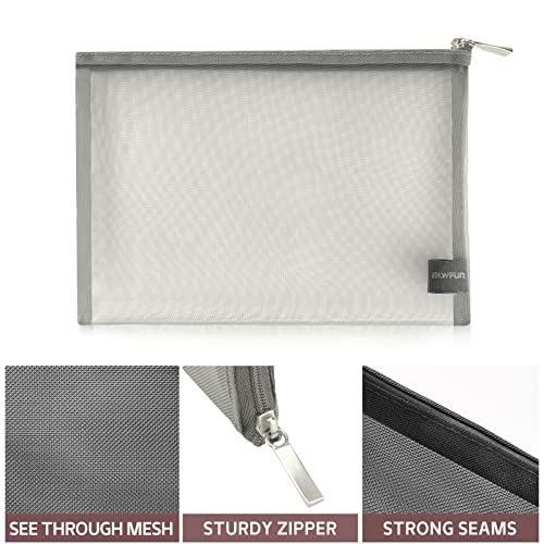 EASYFUN 6 Pieces Mesh Cosmetic Bag With Zipper Portable Travel Organizing Zipper Pouch Toiletries Makeup Pouches For Home Travel Accessories Diaper Bag - color: Grey Black