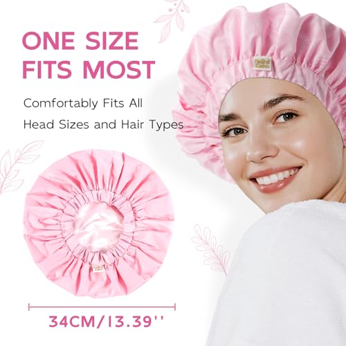 Years Calm Luxury Shower Cap for Women, Color Changing Shower Cap Reusable Waterproof, Flexi Satin Lined, Stylish Hair Cap for Shower, Washable Elastic Band Bath Cap for Long Hair, Braids (Pink) - color: Pink