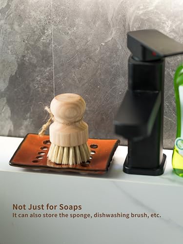Soap Holder with Self Drain, Ceramic Soap Dishes for Bar, Shower, Japanese Soap Tray for Kitchen and Bathroom, Keep Sink Dry and Tidy, Red - color: Red, size: with Drain Holes