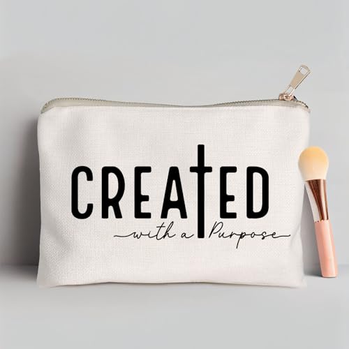 Created With a Purpose Women Makeup Bag Christian Decor Self Love Gift Toiletry Bag Religious Faith Cosmetic Pouch Linen Cotton Inspirational Multi-Purpose Bag Gift - color: Created with a Purpose