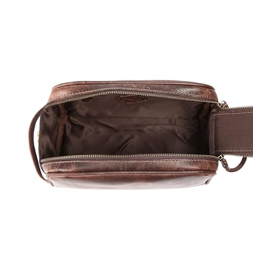 KomalC Travel Toiletry Bag – Premium Leather Dopp Kit for Men & Women with Water-Resistant Lining & Spacious Zippered Organizer - style: 1 Zip Classic Dark Brown