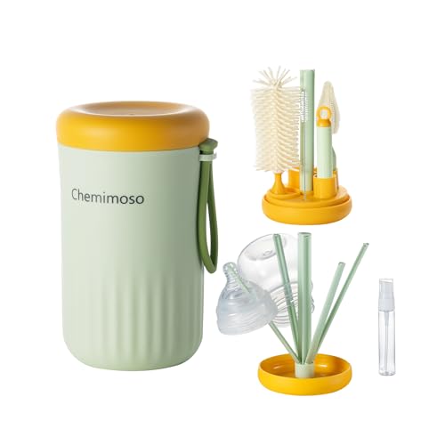 Travel Silicone Baby Bottle Brush Cleaner, Bottle Cleaner Brush Set | Foldable Baby Bottle Drying Rack, Essential Cleaning Set for Outdoor Travel - color: Orange and Green