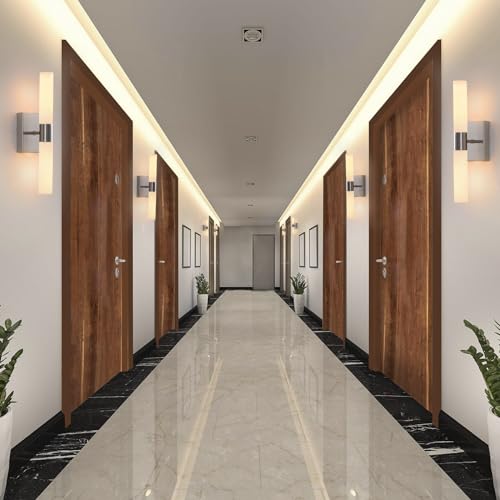 KUZZULL Wall Sconces Set of Two Brushed Nickel Bathroom Sconces Wall Decor Set of 2 Modern Wall Light Fixtures Metal Sconces Wall Lighting with Frosted Glass Shade Wall Mounted Lamp - color: satin nickel white