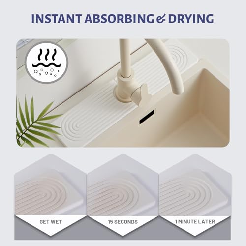 Stone Faucet Mat for Kitchen Sink, Faucet Mat Fast Drying Diatomite, Sink Splash Guard Water Absorbing Stone Tray for Sink, Counter Protector for Kitchen & Bathroom - color: White.15.8" x 3.9"