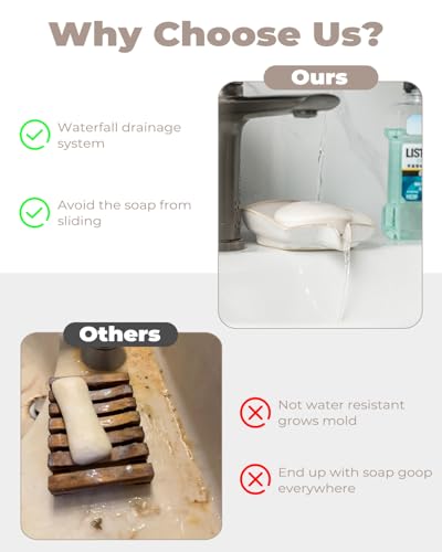 Soap Dishes, Ceramic Shower Soap Dish with Waterfall Design Bar Soap Holder Self Draining Soap Saver for Shower, Bathroom, Sink, Kitchen and Countertop, Beige White - color: Beige White, size: Rectangular