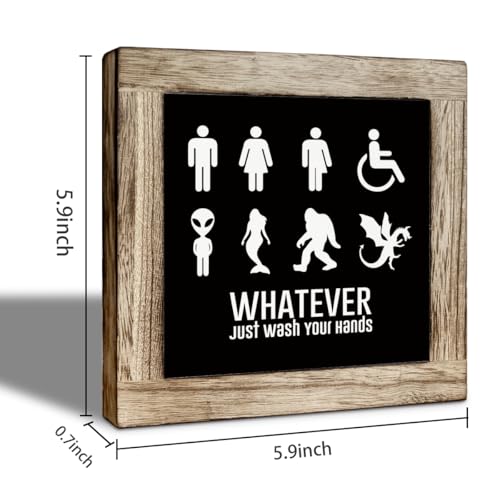 Funny Bathroom Wooden Sign, Whatever Just Wash Your Hands, Hilarious Restroom Decor, Decorative Signs for Home Toilet Bathroom Restroom Shelf, Freestanding Home Decor 5.9×5.9 inch - color: color21