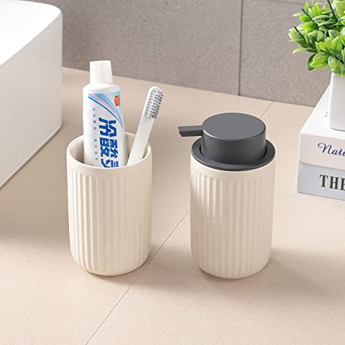 Beige Ceramic Soap Dispenser Set - Modern Refillable Hand Soap Dispenser With Pump for Bathroom, Kitchen, Farmhouse Decor - 2 Pack - color: 2pcs Beige, size: Liquid dispenser