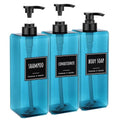 Segbeauty 33.8oz Plastic Pump Bottle Set for Bathroom Shampoo and Conditioner, 3pcs Large Hand Soap Dispenser with Pump, Blue Empty Body Lotion Liquid Container with Labels, 1000ml Refillable Bottles - color: Blue, style: 3pcs