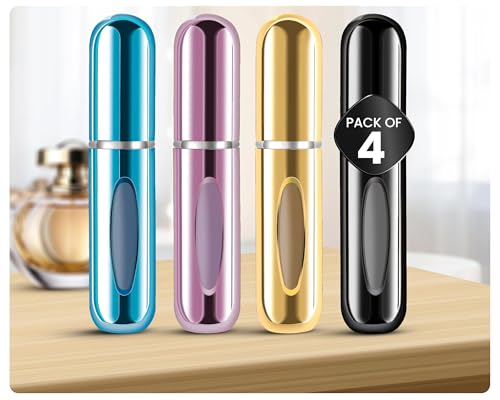 4 Pcs Refillable Perfume Atomizer, Travel Perfume Bottle Refillable and Leak-Proof, Portable Empty Cologne Atomizer, Mini Refillable Perfume Bottle for Pocket, Easy to Refill Decant Sprayer (10 ml) - size: 10 ml