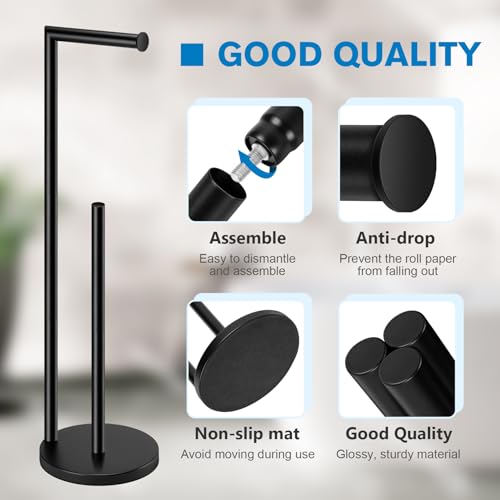 Toilet Paper Holder Stand, Toilet Paper Stand Black, Free Standing Toilet Paper Holder, Toilet Paper with Storage by Bathth - color: Black